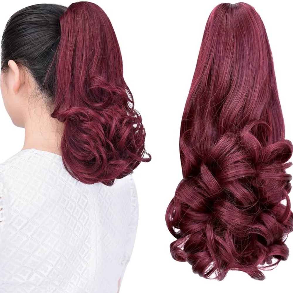 NWT Burgundy Claw Clip Hair Extension ponytail extension,12" claw clip hair